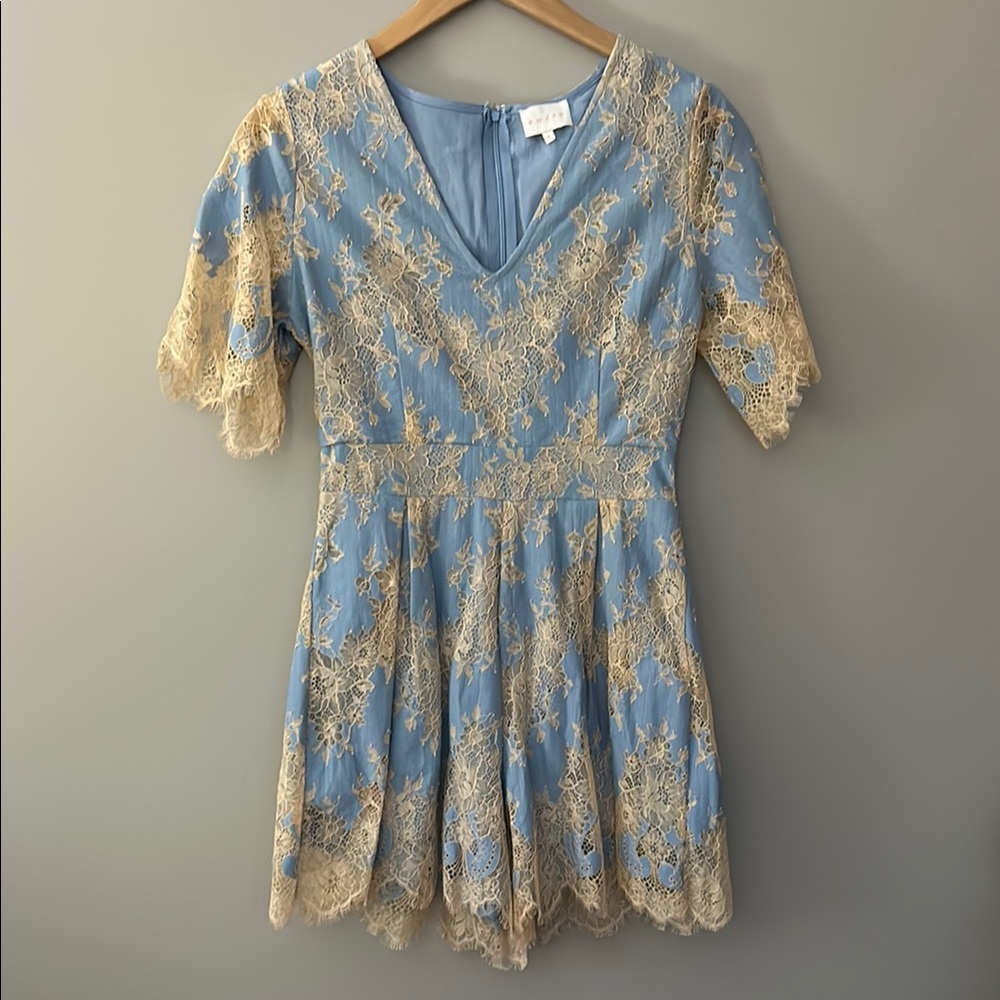 Entro Lace Romper Scalloped‎ Detail Sz S Blue Beige